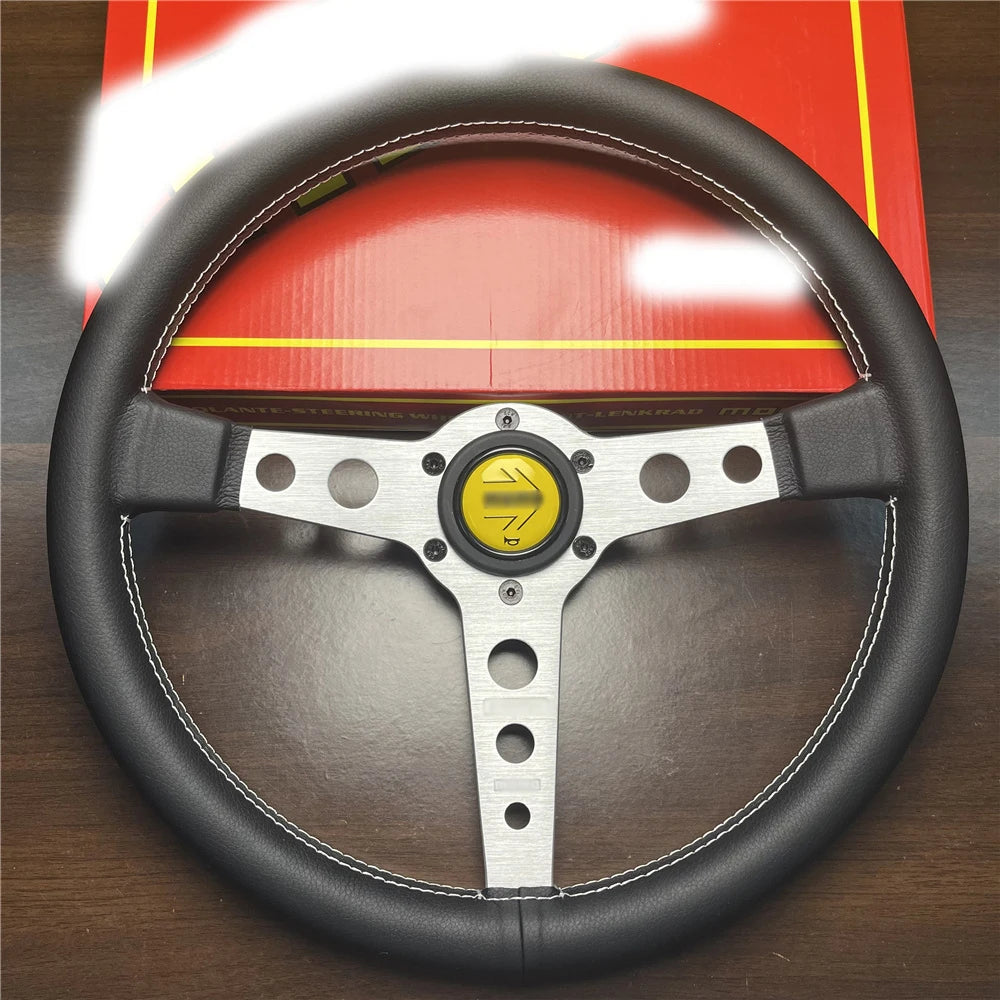 MOMO Prototipo Style 340mm Flat Racing Steering Wheel – Black PU Leather (Universal)