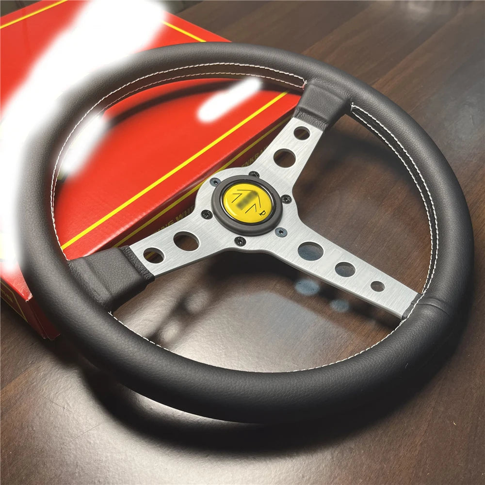 MOMO Prototipo Style 340mm Flat Racing Steering Wheel – Black PU Leather (Universal)