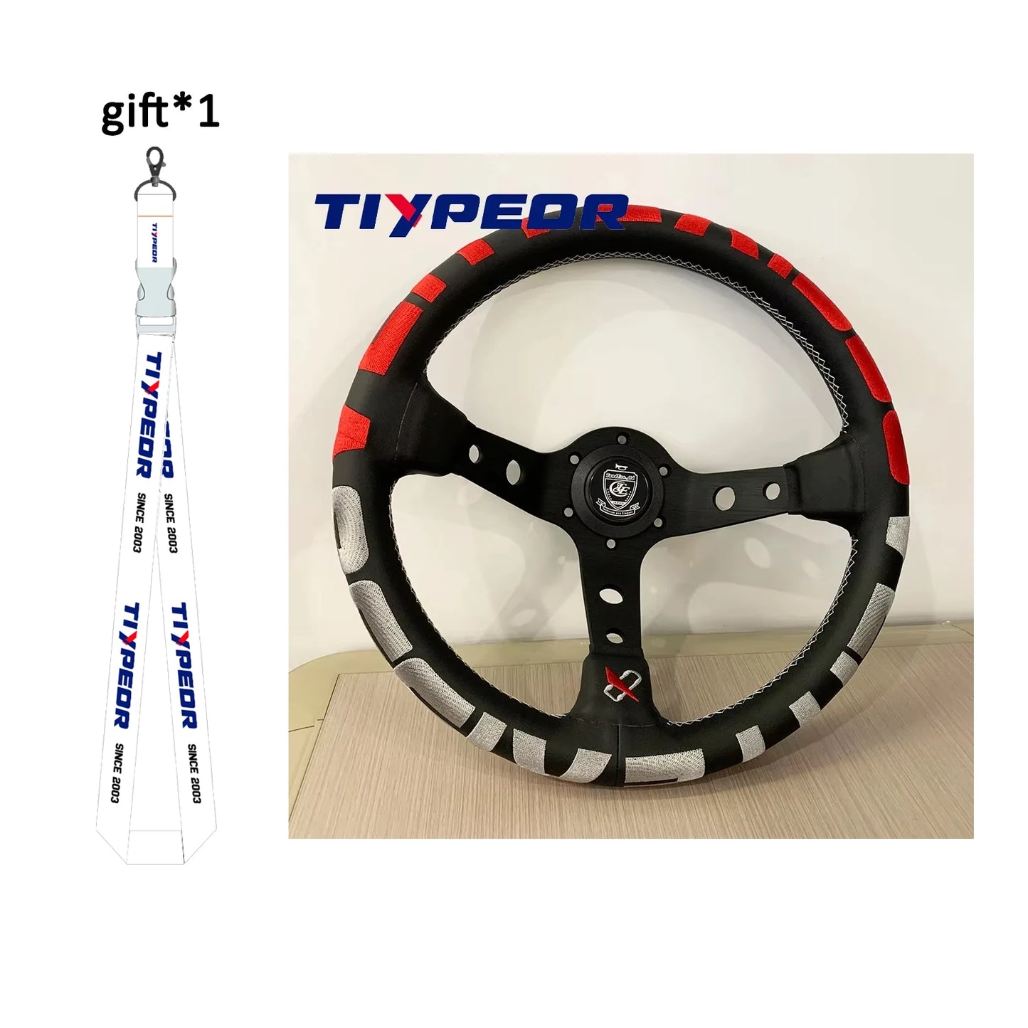 Vertex Style 330mm Deep Dish Racing Steering Wheel (Black Spokes)
