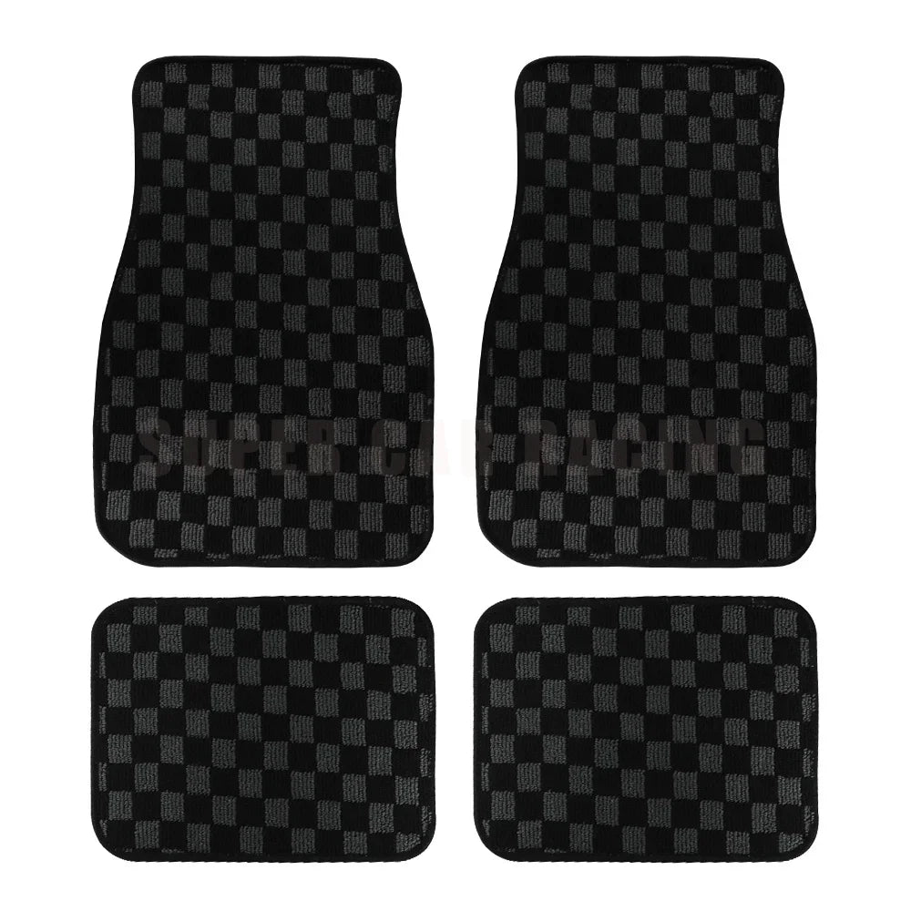 4PCS Checkered Floor Mats – Universal Fit Car Interior Upgrade