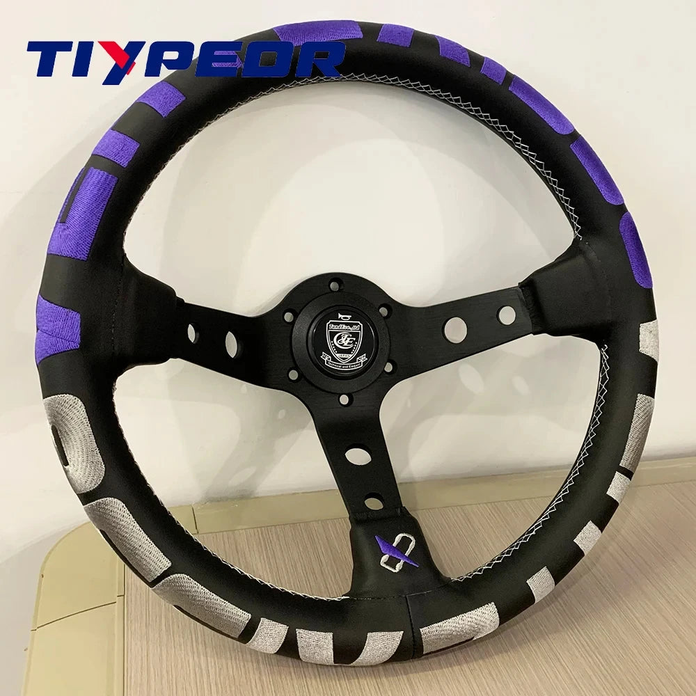 Vertex Style 330mm Deep Dish Racing Steering Wheel (Black Spokes)