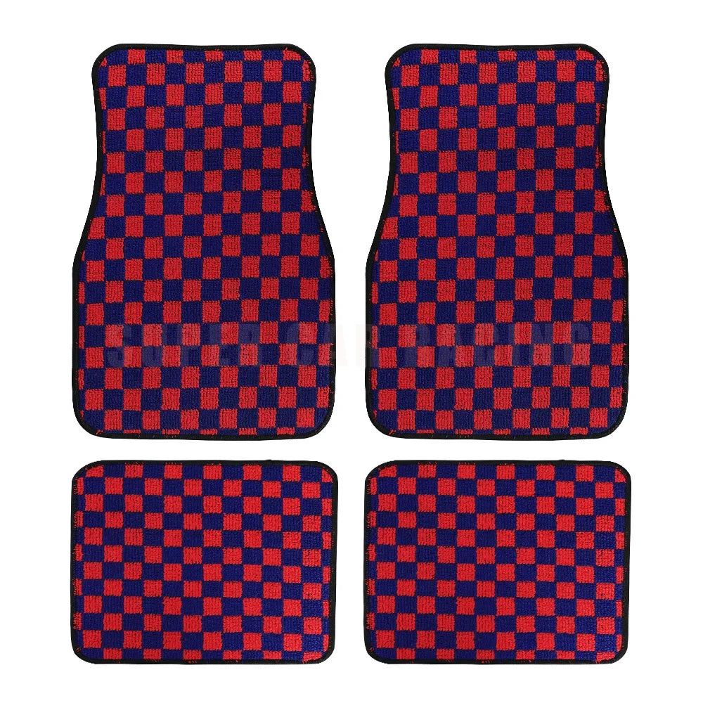 4PCS Checkered Floor Mats – Universal Fit Car Interior Upgrade