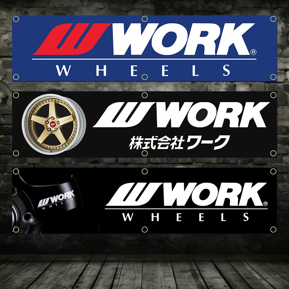 Work Wheels Banner Flag – Garage Wall Art