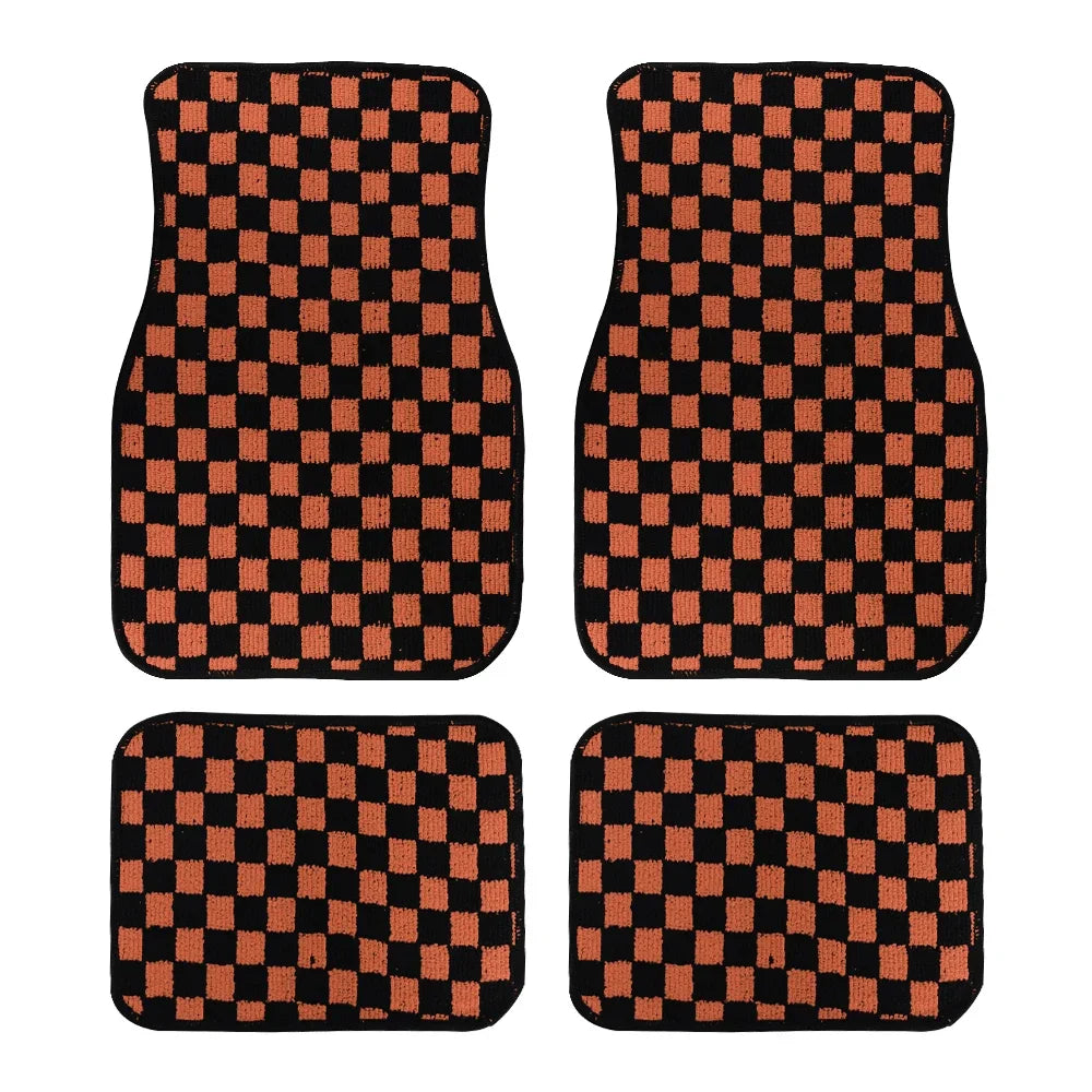 4PCS Checkered Floor Mats – Universal Fit Car Interior Upgrade