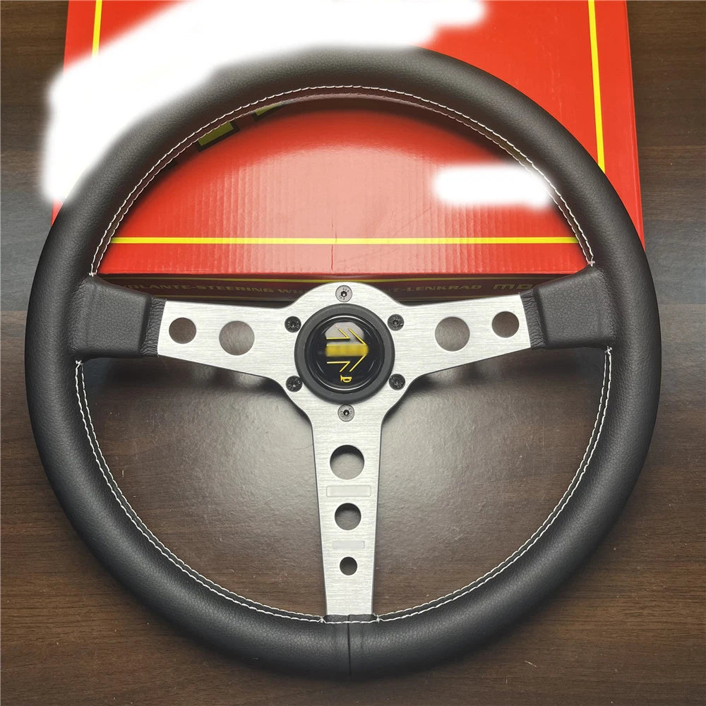 MOMO Prototipo Style 340mm Flat Racing Steering Wheel – Black PU Leather (Universal)