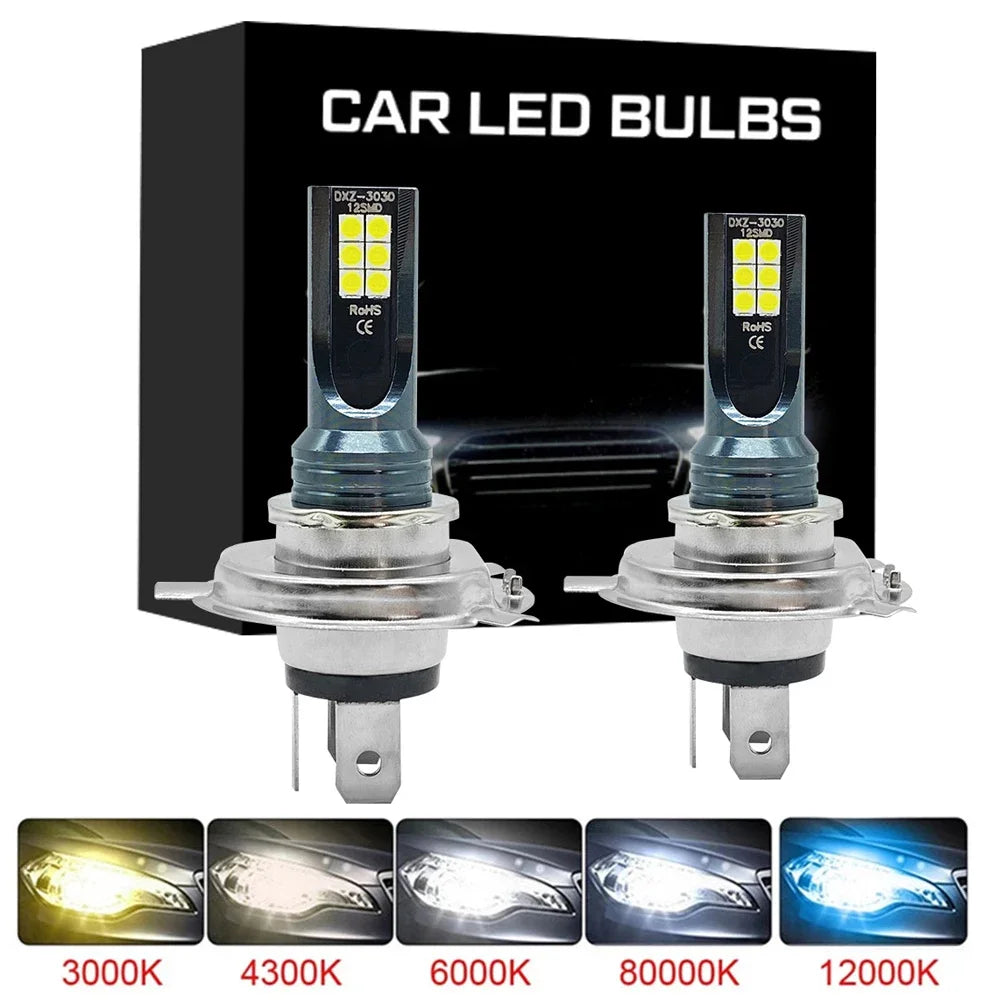 H4 LED Headlight Bulbs – 6000K White (80W / Pair, 12000LM)