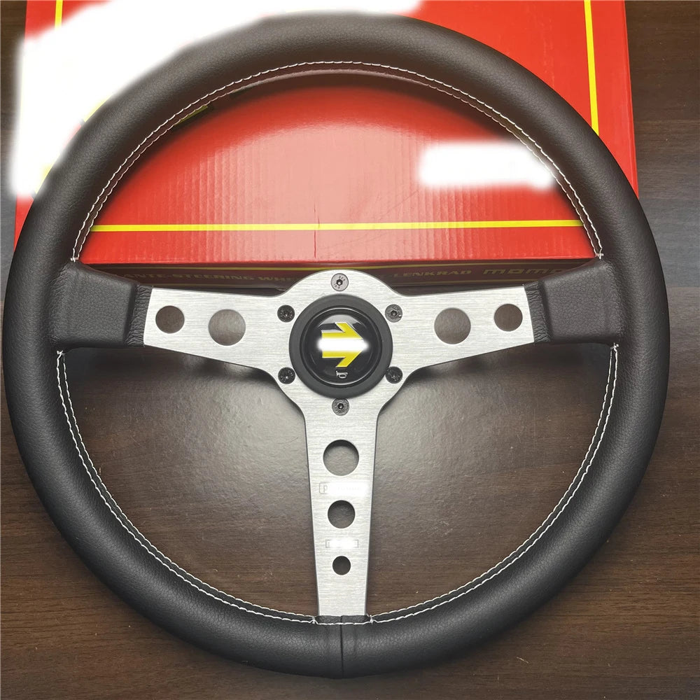 MOMO Prototipo Style 340mm Flat Racing Steering Wheel – Black PU Leather (Universal)