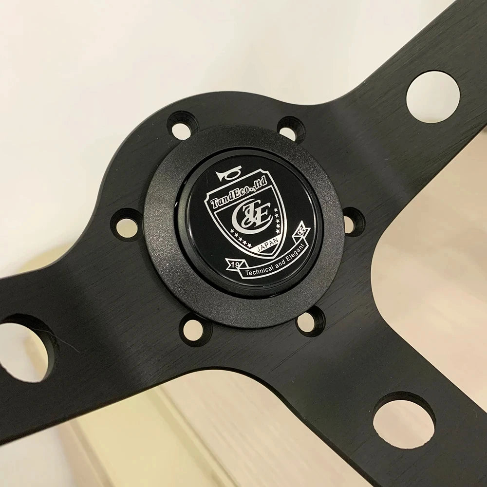 Vertex Style 330mm Deep Dish Racing Steering Wheel (Black Spokes)