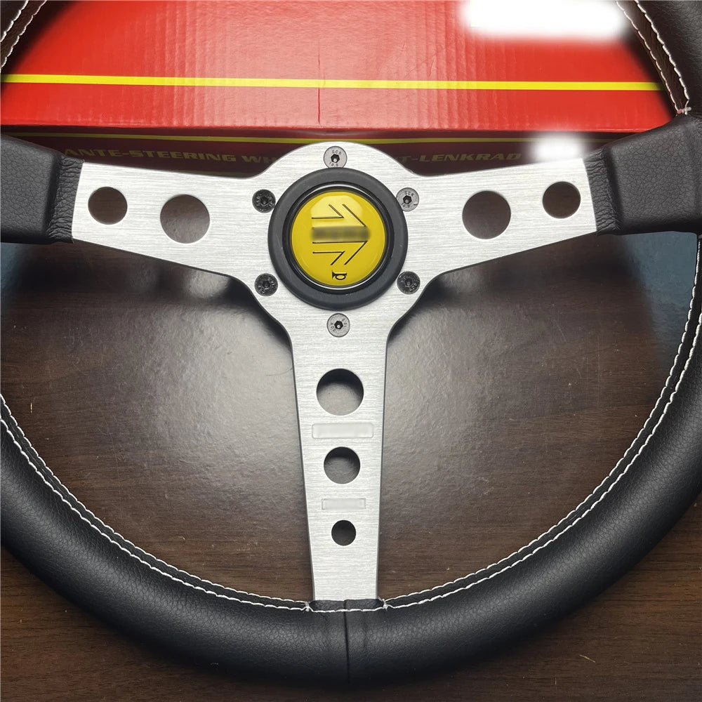 MOMO Prototipo Style 340mm Flat Racing Steering Wheel – Black PU Leather (Universal)