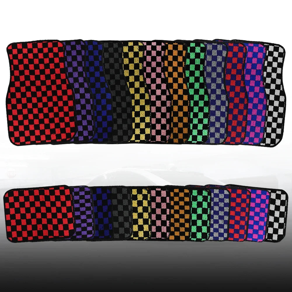 4PCS Checkered Floor Mats – Universal Fit Car Interior Upgrade