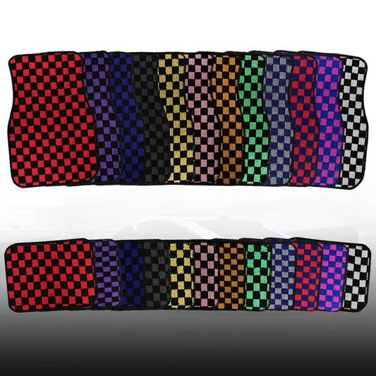 4PCS Checkered Floor Mats – Universal Fit Car Interior Upgrade