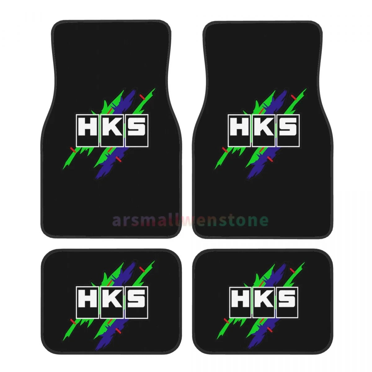 HKS Style Car Floor Mats – 4-Piece Set Front & Rear with Non-Slip Backing