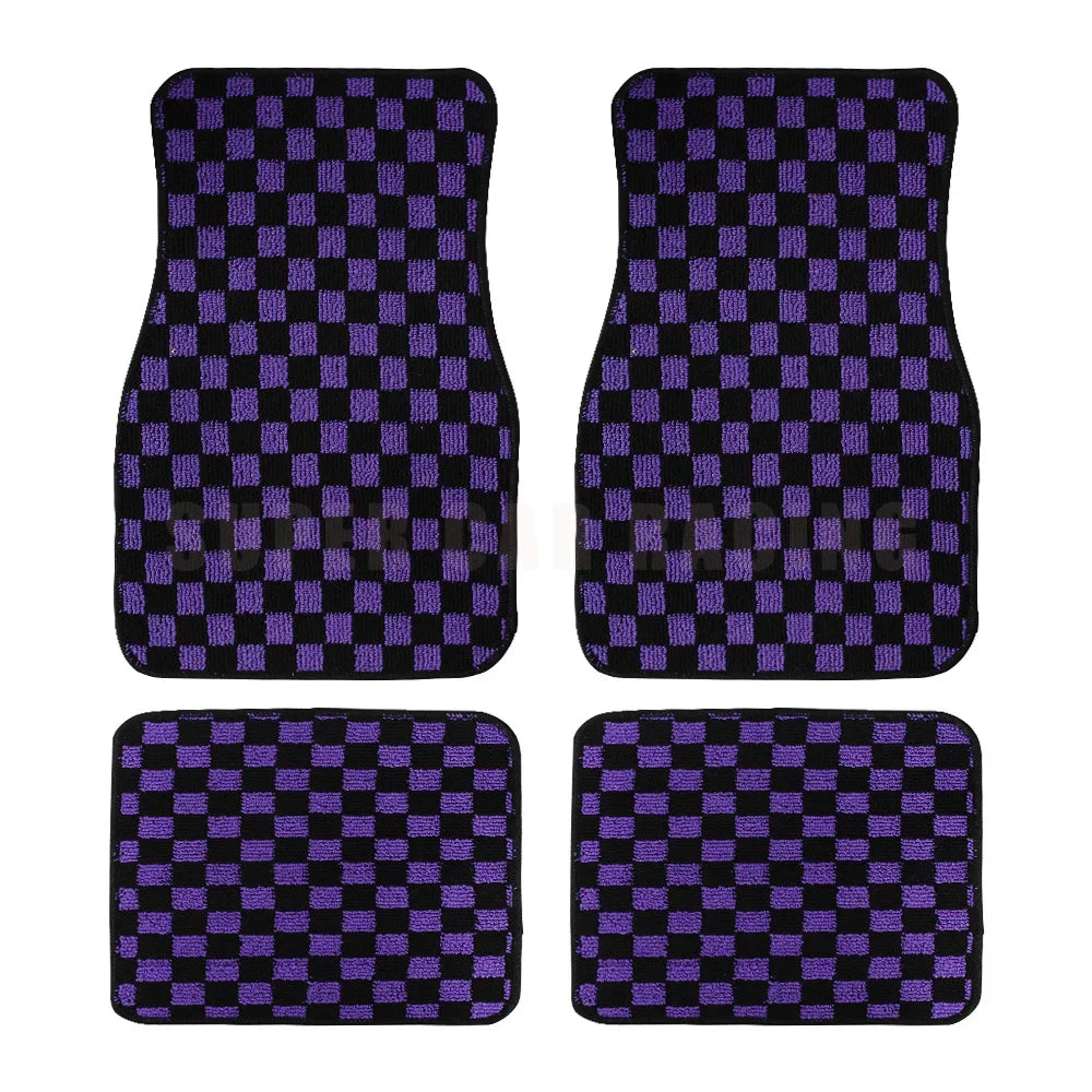 4PCS Checkered Floor Mats – Universal Fit Car Interior Upgrade
