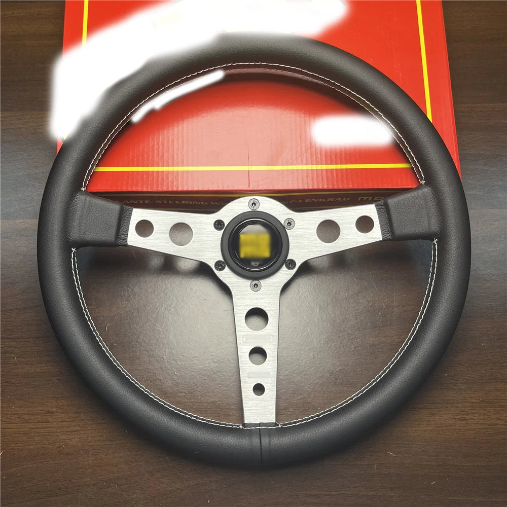 MOMO Prototipo Style 340mm Flat Racing Steering Wheel – Black PU Leather (Universal)