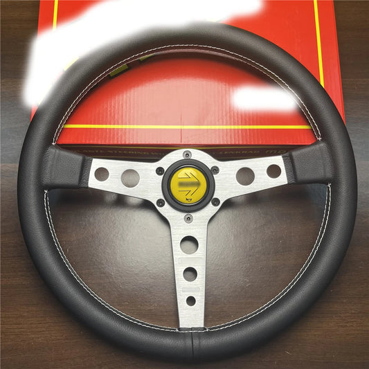 MOMO Prototipo Style 340mm Flat Racing Steering Wheel – Black PU Leather (Universal)