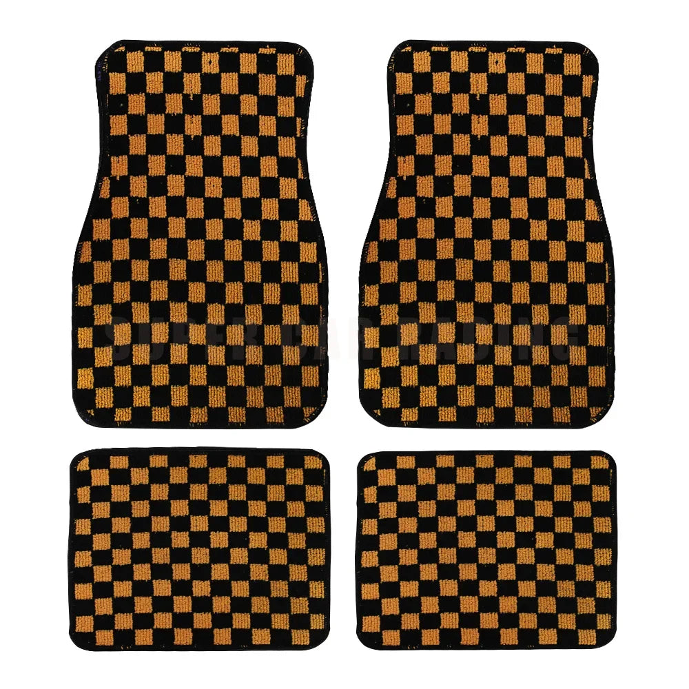 4PCS Checkered Floor Mats – Universal Fit Car Interior Upgrade