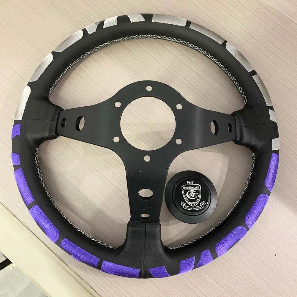 Vertex Style 330mm Deep Dish Racing Steering Wheel (Black Spokes)