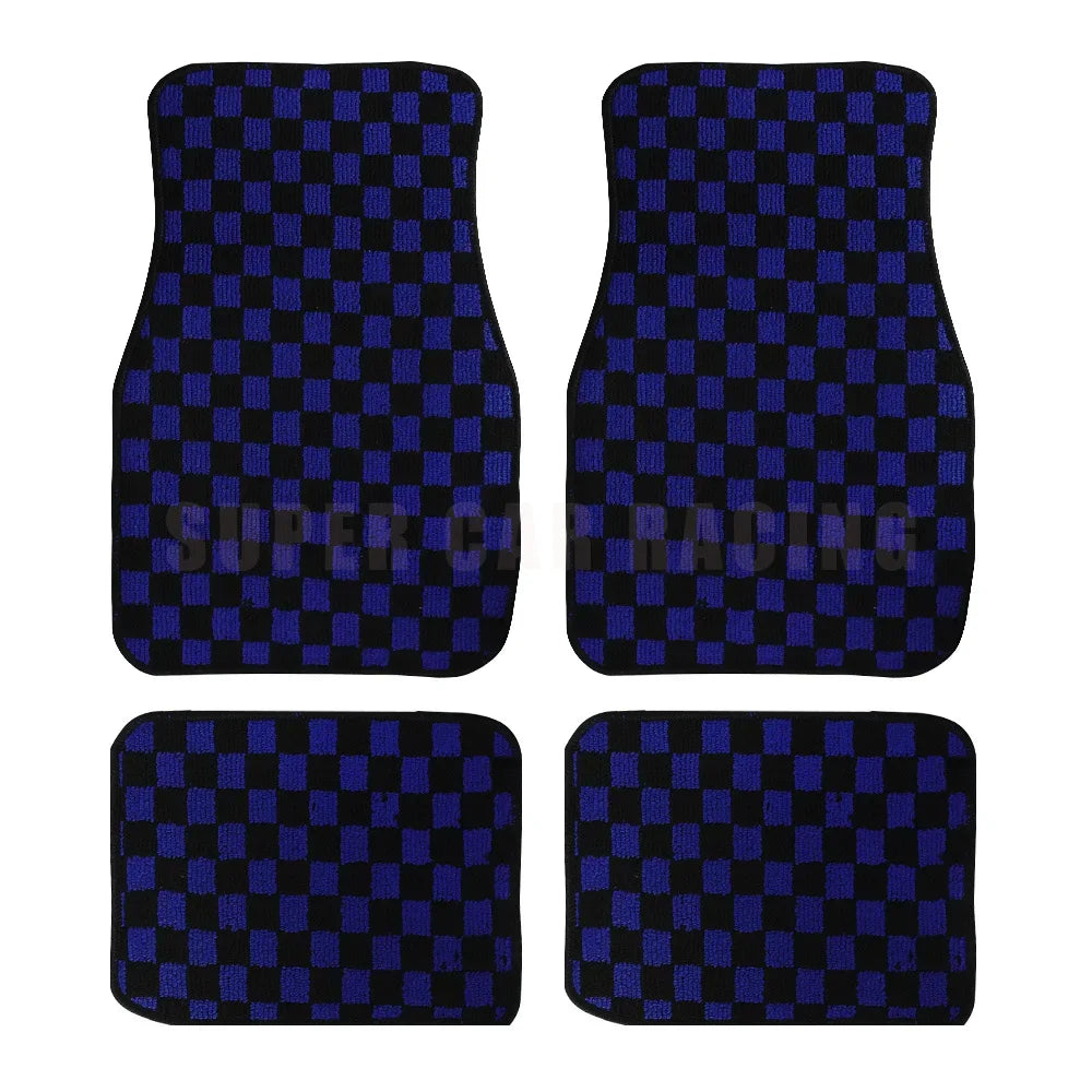 4PCS Checkered Floor Mats – Universal Fit Car Interior Upgrade