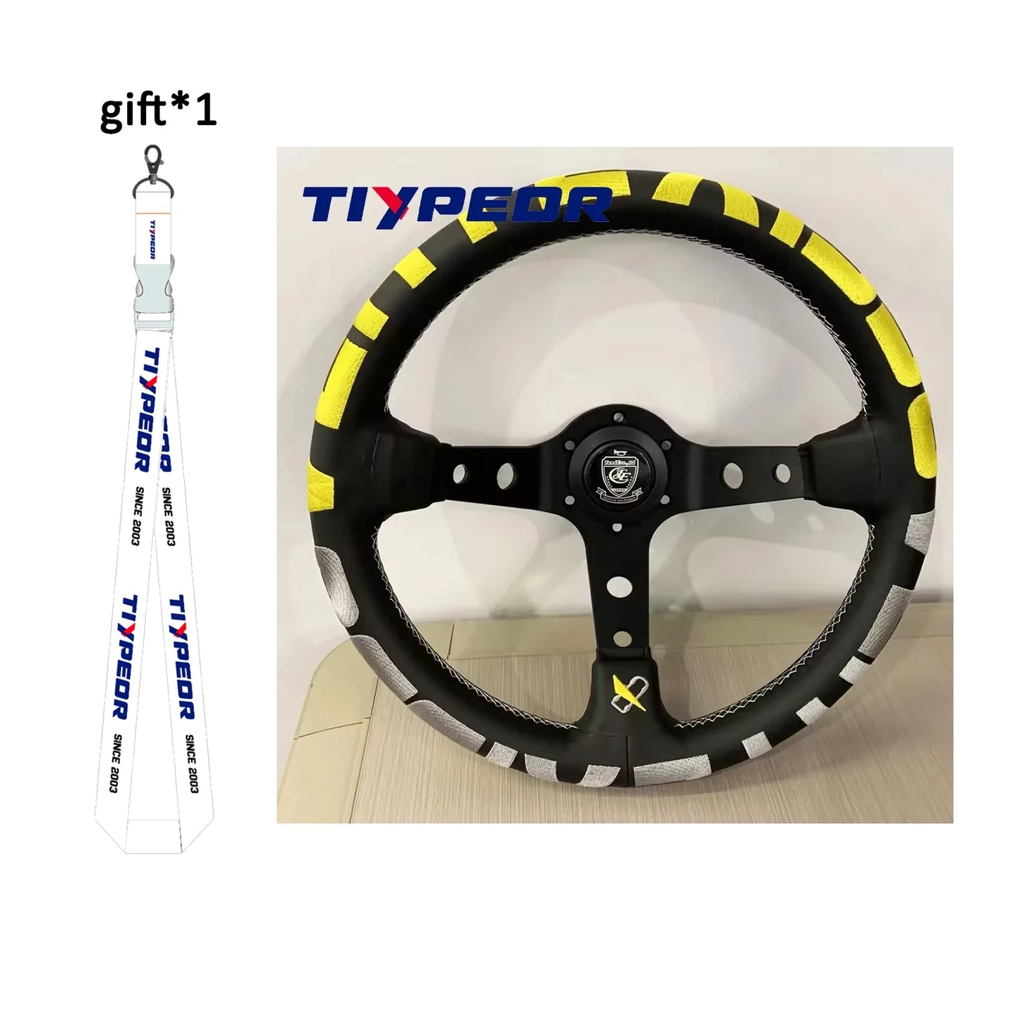 Vertex Style 330mm Deep Dish Racing Steering Wheel (Black Spokes)