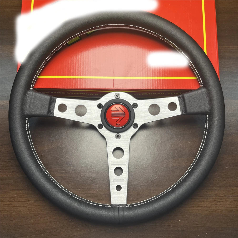 MOMO Prototipo Style 340mm Flat Racing Steering Wheel – Black PU Leather (Universal)