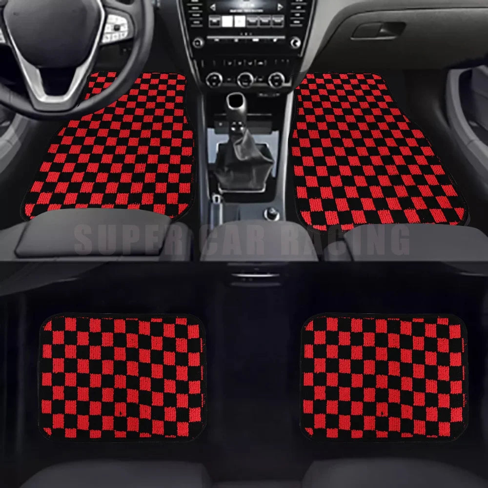 4PCS Checkered Floor Mats – Universal Fit Car Interior Upgrade