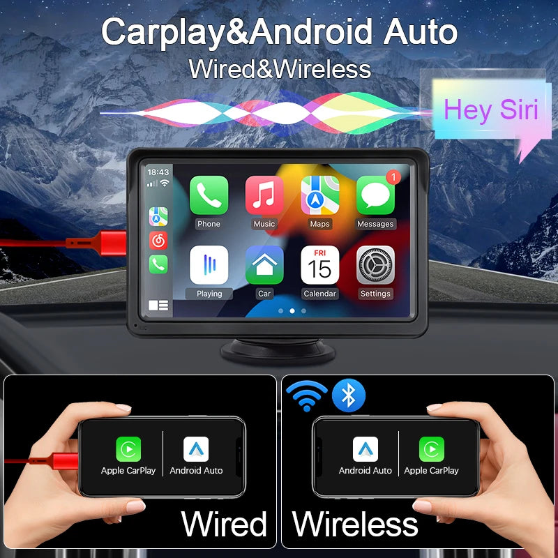 7” Universal Car Multimedia Player – Wireless CarPlay & Android Auto