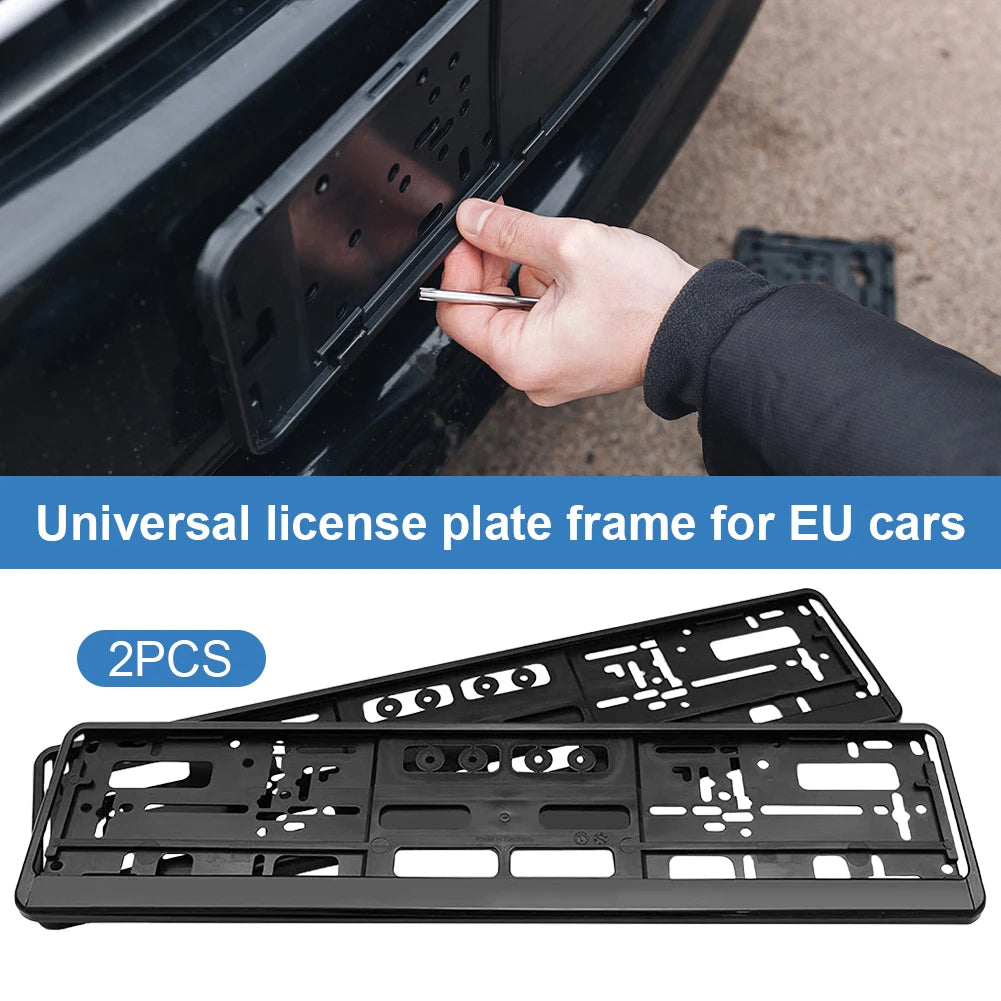 2Pcs Car Licence Plate Bracket Black Number Plate Holder EU Standard License Plate Frame Cover Anti-corrosion Auto Accessories