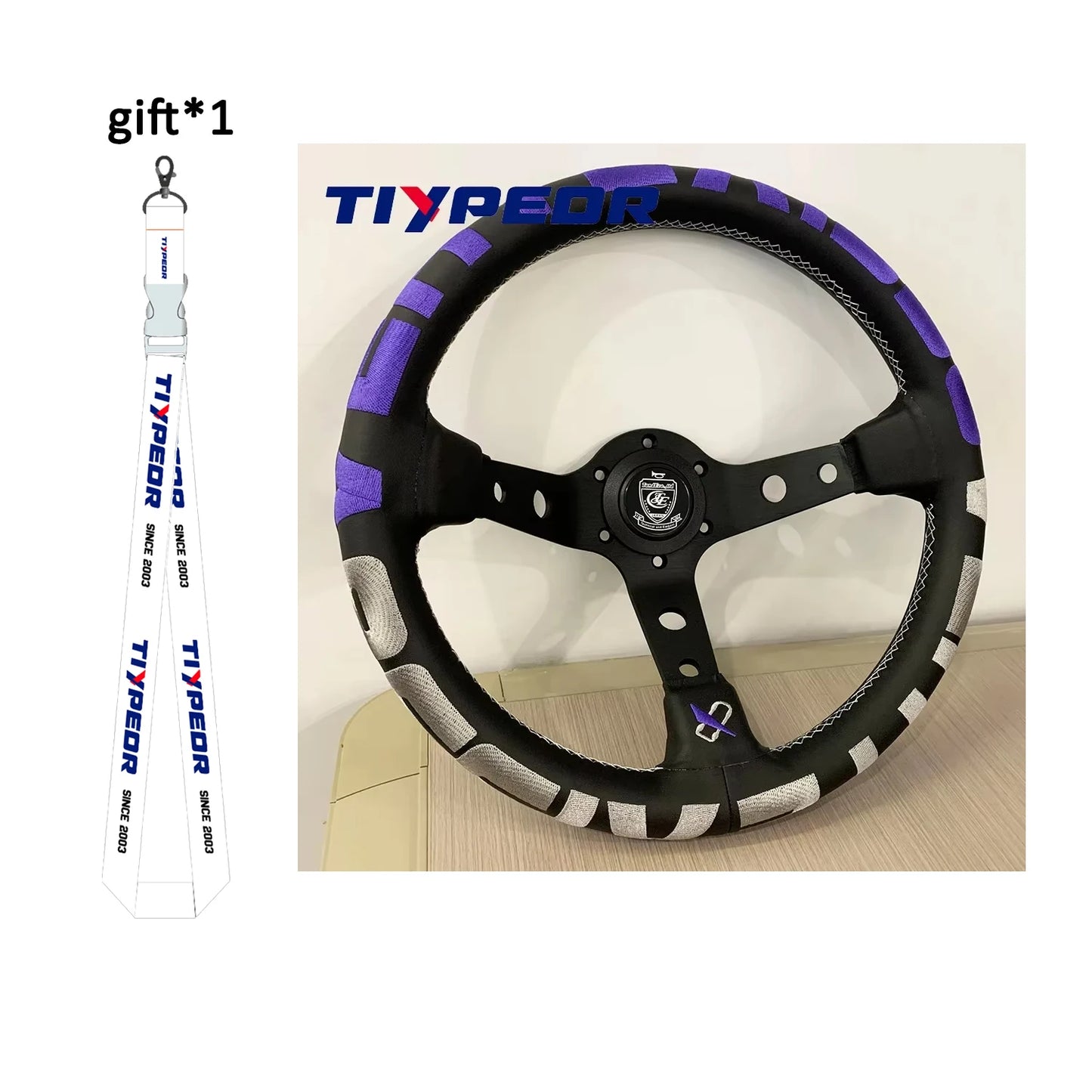 Vertex Style 330mm Deep Dish Racing Steering Wheel (Black Spokes)