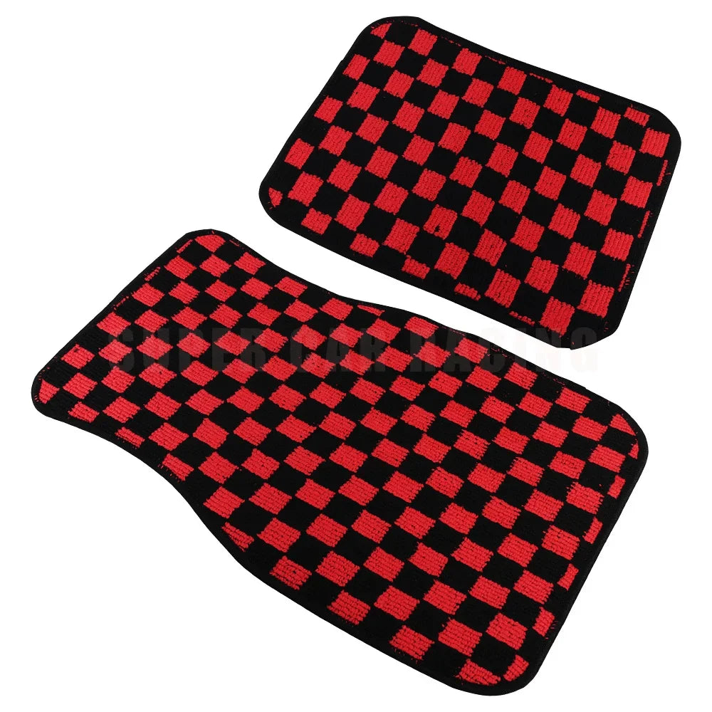 4PCS Checkered Floor Mats – Universal Fit Car Interior Upgrade