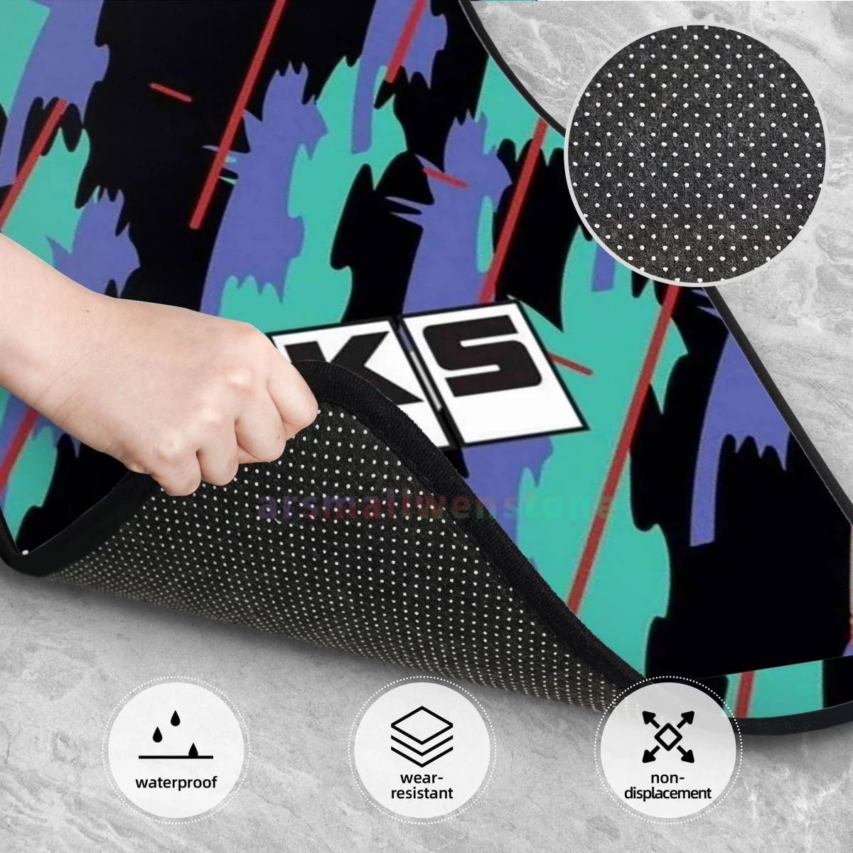 HKS Style Car Floor Mats – 4-Piece Set Front & Rear with Non-Slip Backing