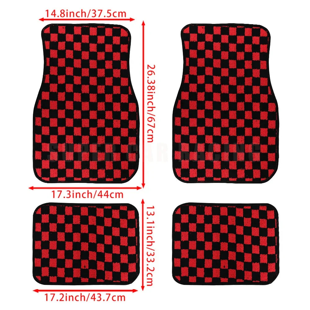 4PCS Checkered Floor Mats – Universal Fit Car Interior Upgrade