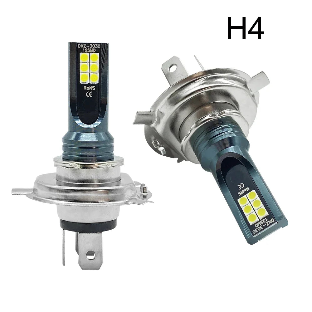 H4 LED Headlight Bulbs – 6000K White (80W / Pair, 12000LM)