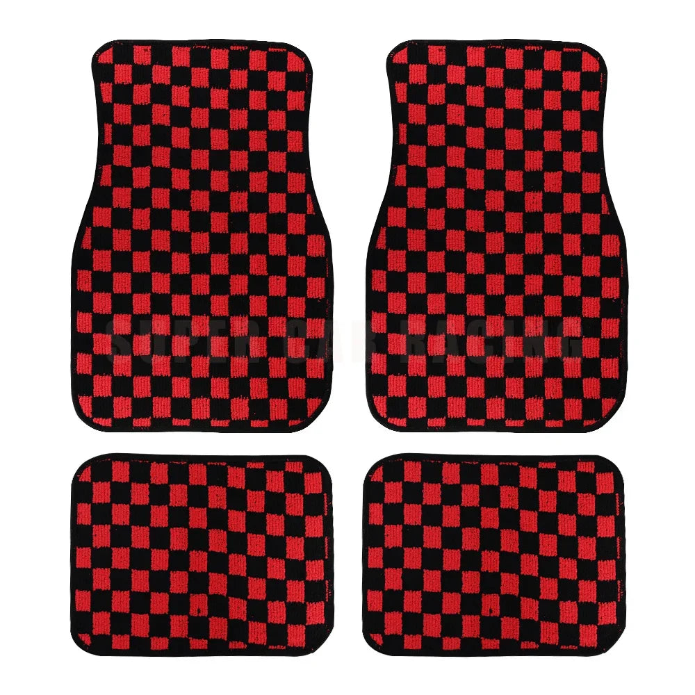 4PCS Checkered Floor Mats – Universal Fit Car Interior Upgrade