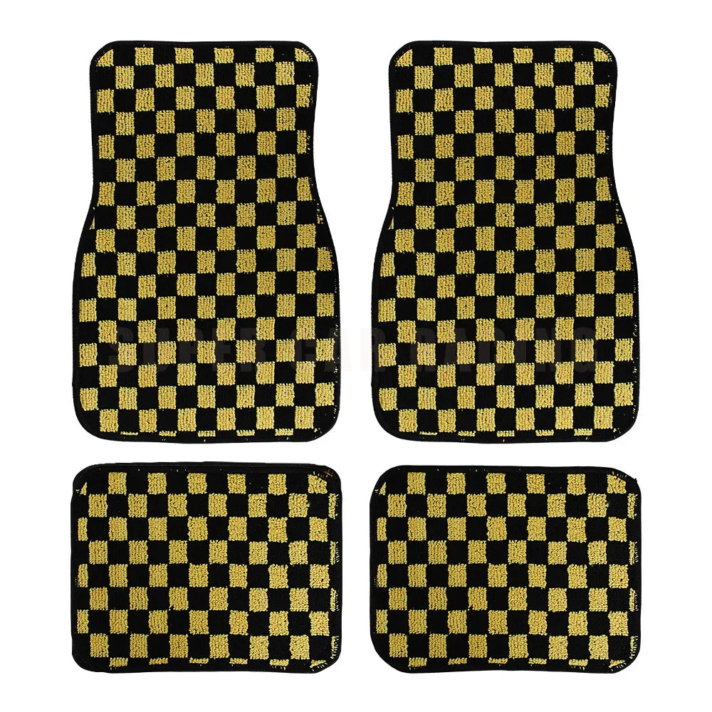 4PCS Checkered Floor Mats – Universal Fit Car Interior Upgrade