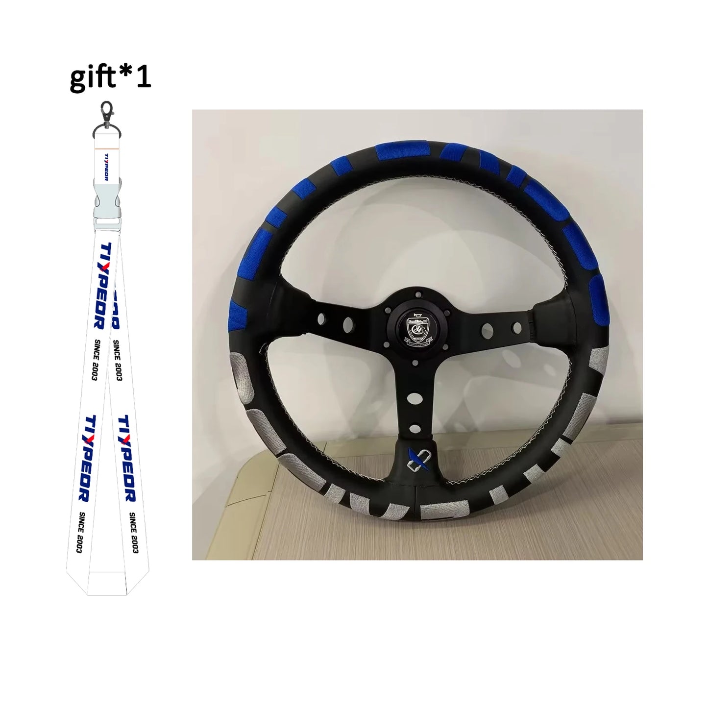 Vertex Style 330mm Deep Dish Racing Steering Wheel (Black Spokes)