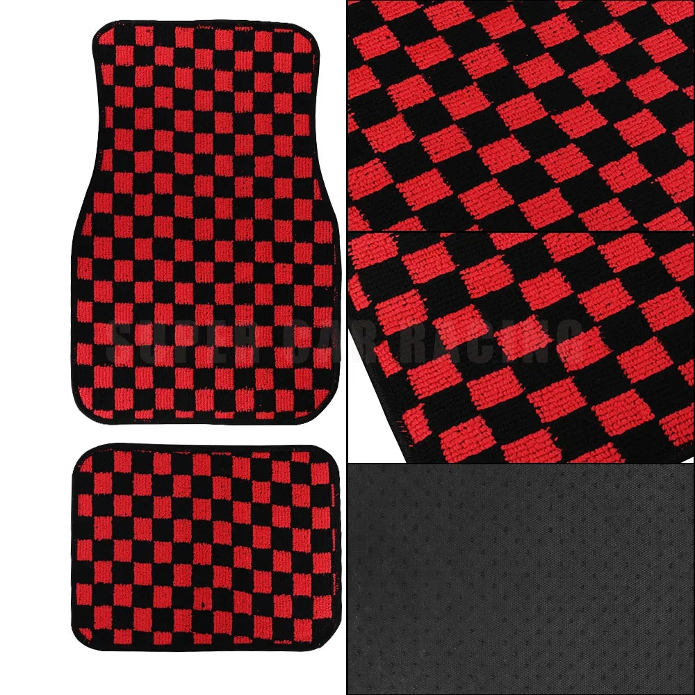 4PCS Checkered Floor Mats – Universal Fit Car Interior Upgrade