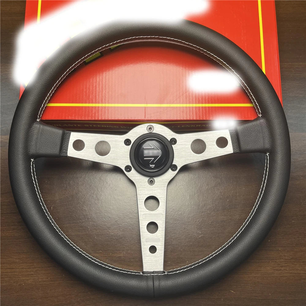 MOMO Prototipo Style 340mm Flat Racing Steering Wheel – Black PU Leather (Universal)