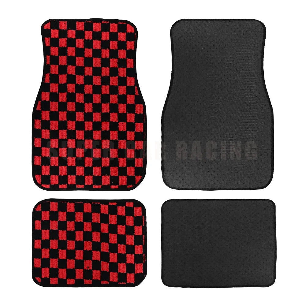 4PCS Checkered Floor Mats – Universal Fit Car Interior Upgrade
