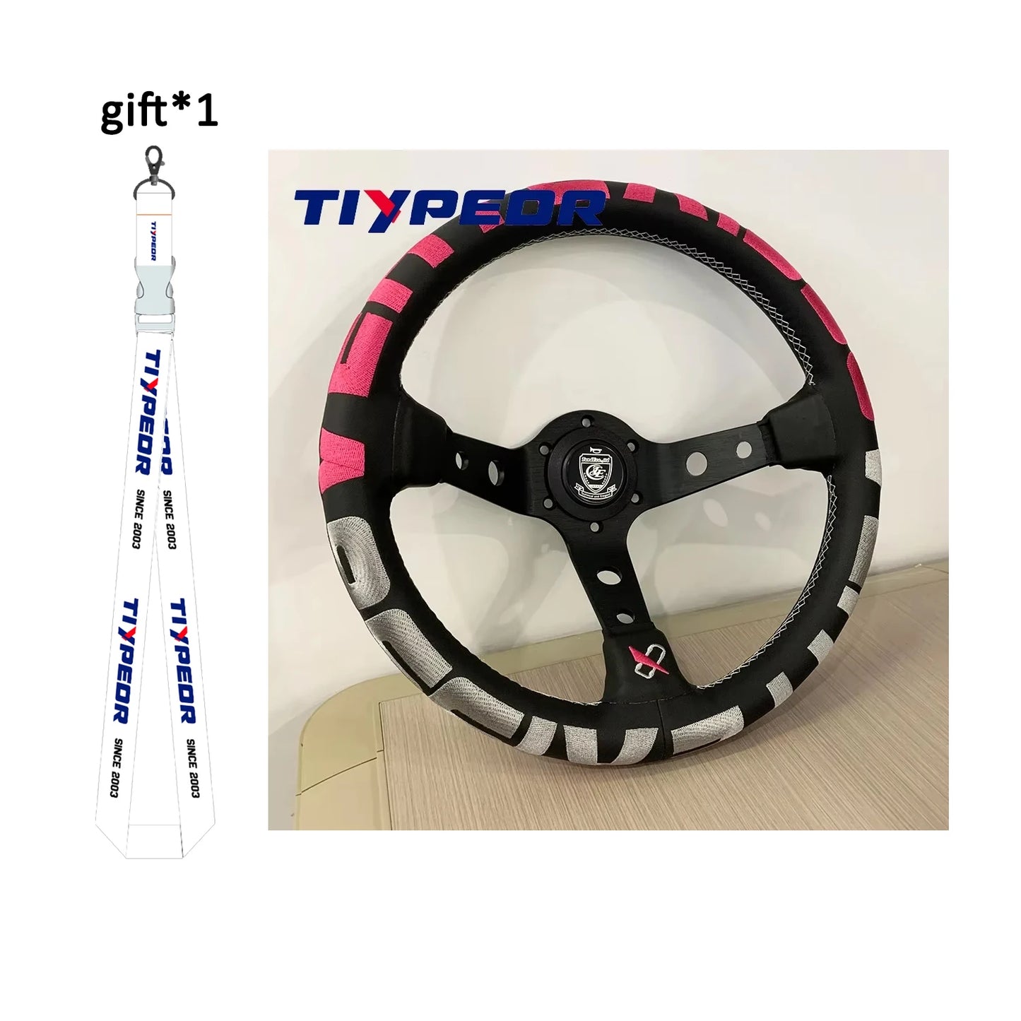 Vertex Style 330mm Deep Dish Racing Steering Wheel (Black Spokes)