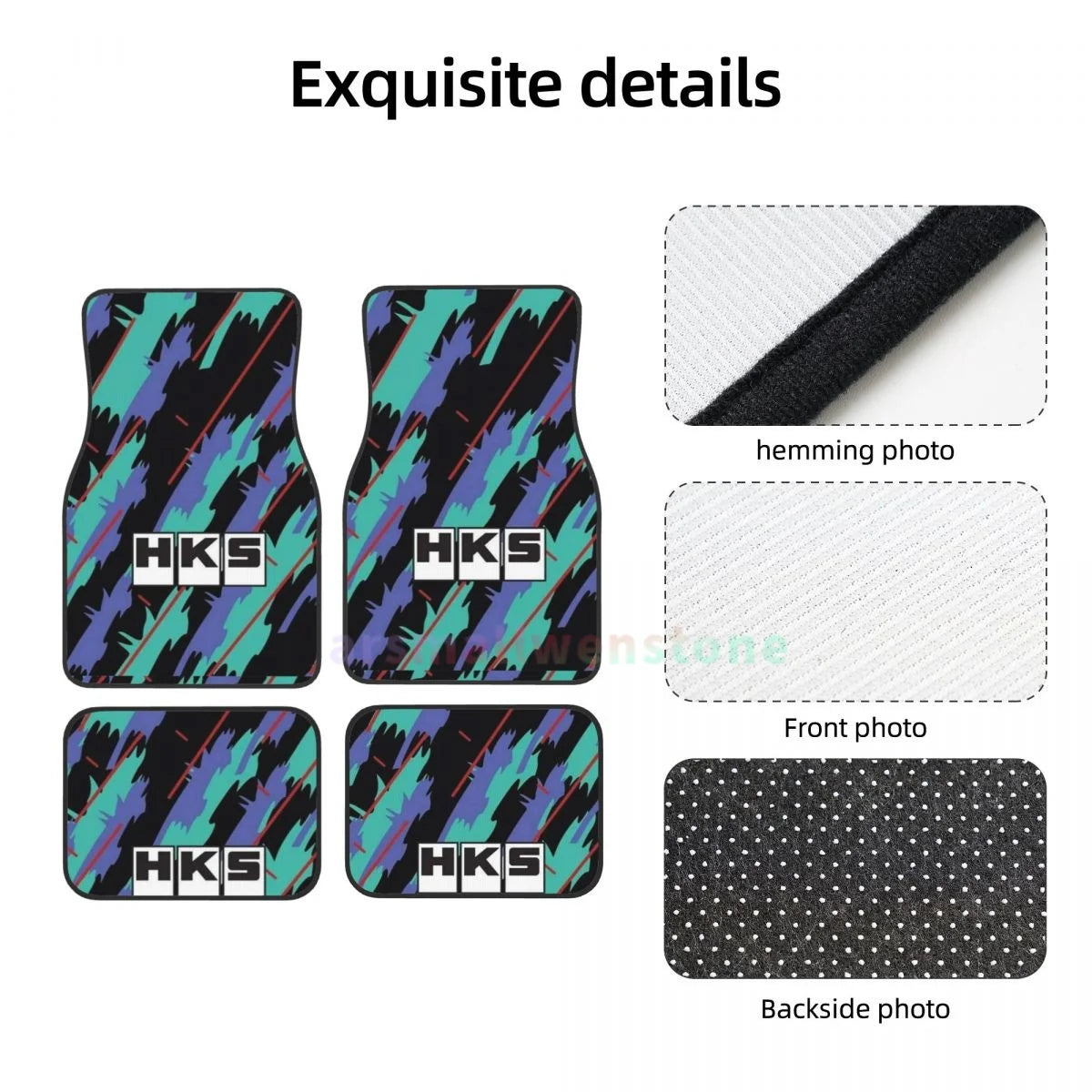 HKS Style Car Floor Mats – 4-Piece Set Front & Rear with Non-Slip Backing