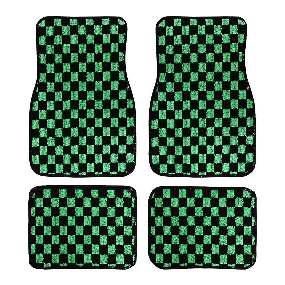 4PCS Checkered Floor Mats – Universal Fit Car Interior Upgrade