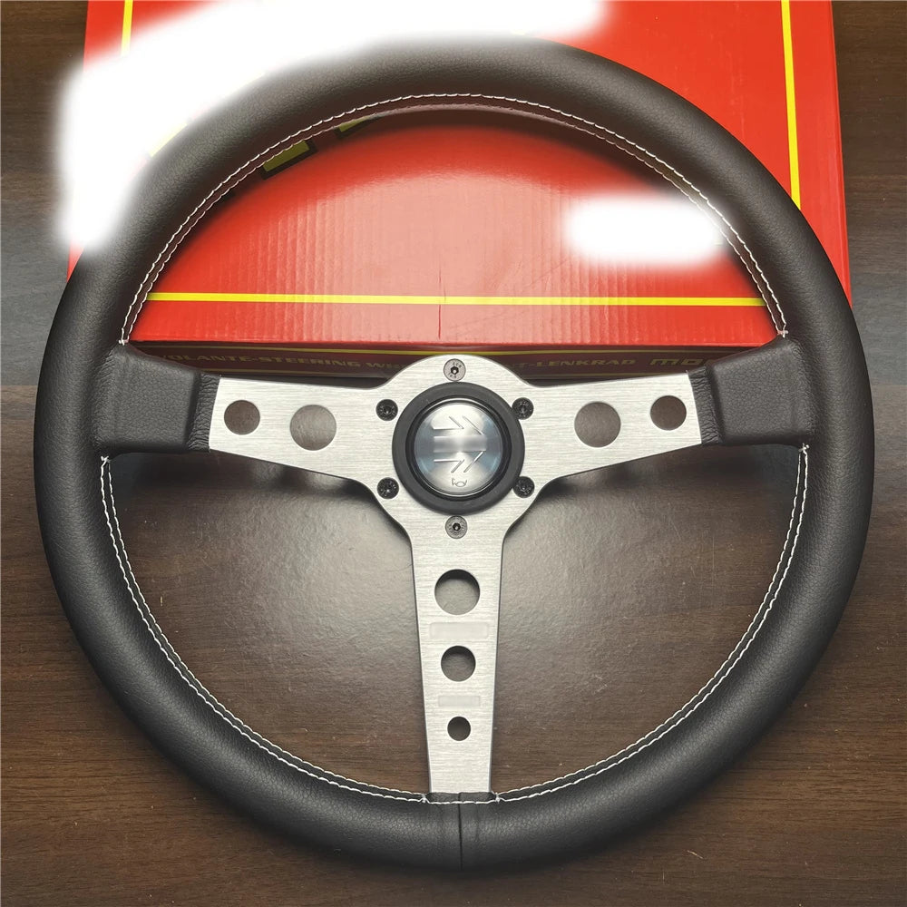 MOMO Prototipo Style 340mm Flat Racing Steering Wheel – Black PU Leather (Universal)