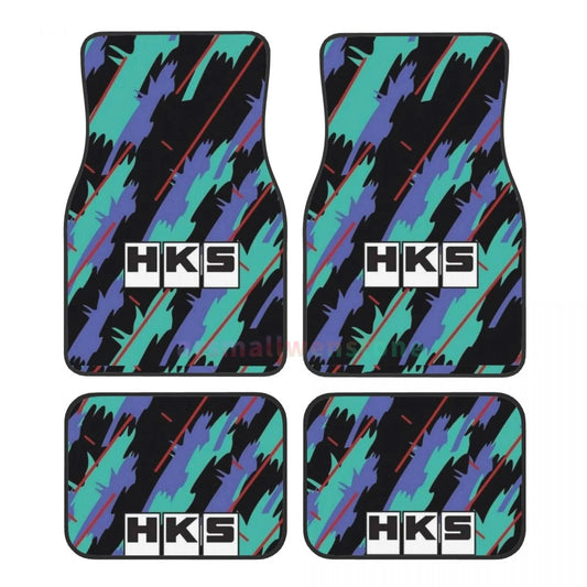 HKS Style Car Floor Mats – 4-Piece Set Front & Rear with Non-Slip Backing