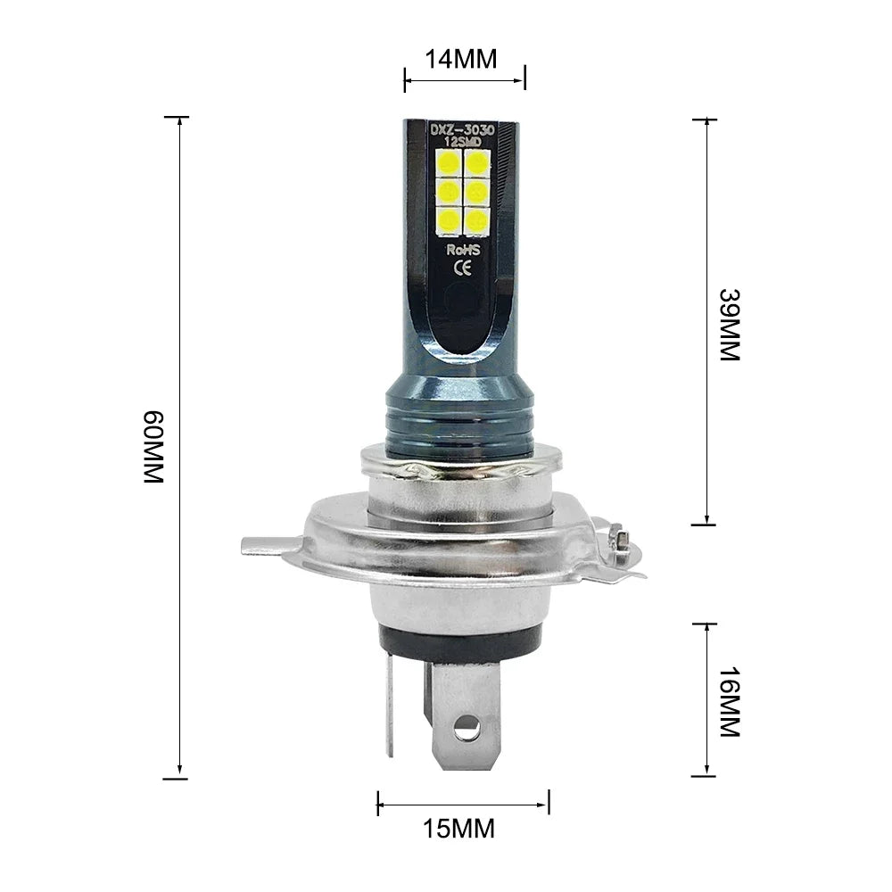 H4 LED Headlight Bulbs – 6000K White (80W / Pair, 12000LM)