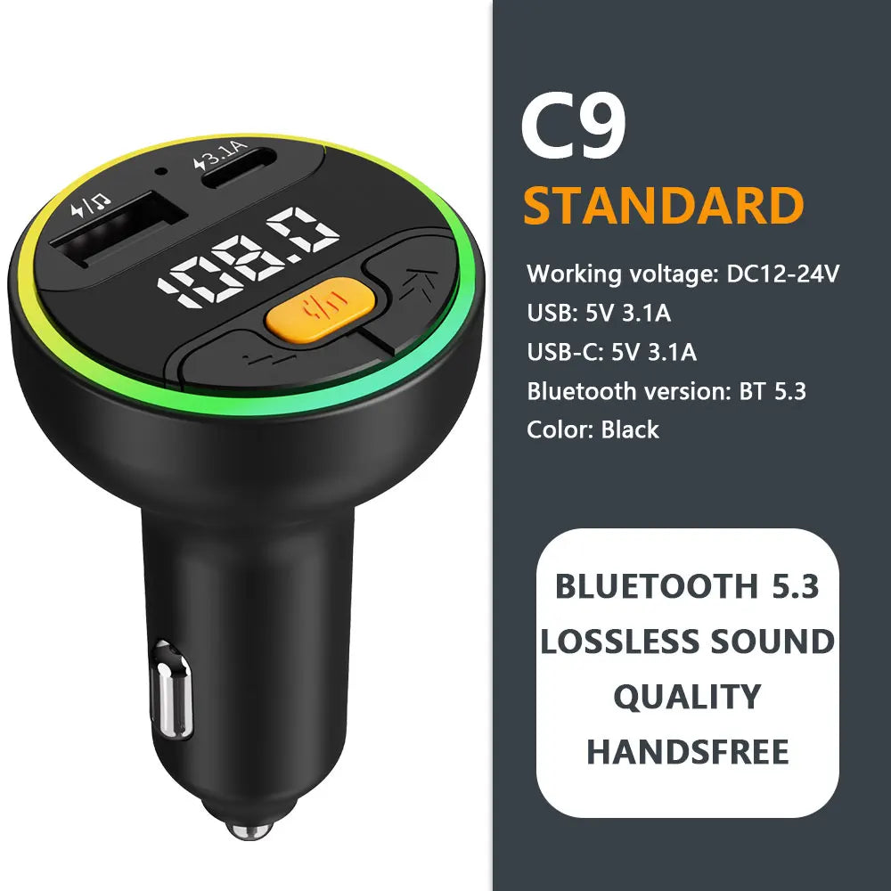 LUTU C9 Bluetooth 5.3 FM Transmitter – Wireless Car Adapter