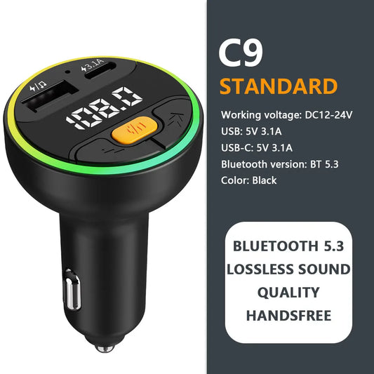 LUTU C9 Bluetooth 5.3 FM Transmitter – Wireless Car Adapter