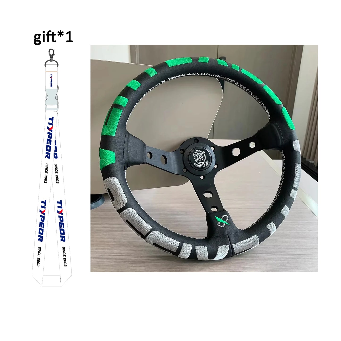 Vertex Style 330mm Deep Dish Racing Steering Wheel (Black Spokes)